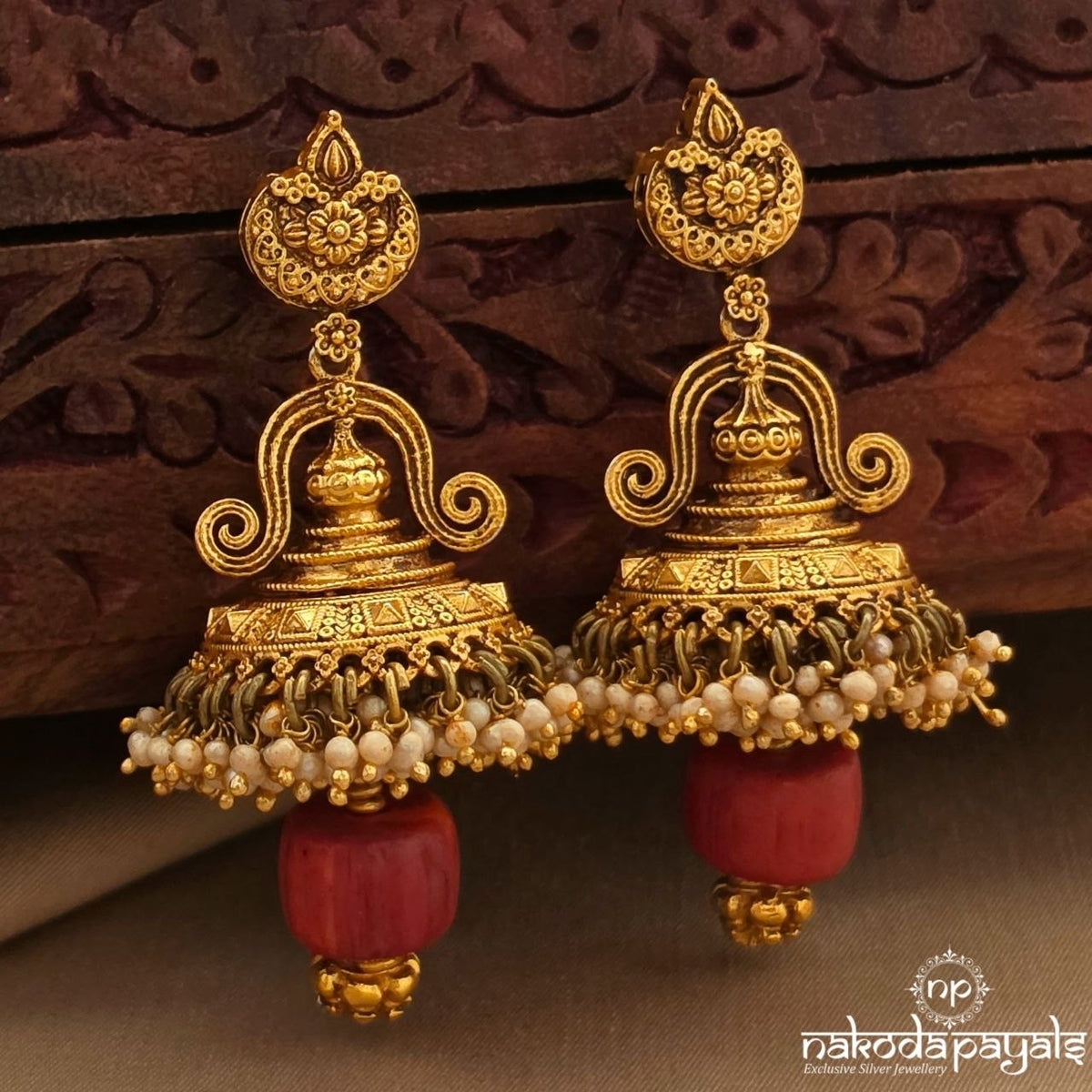 Coral Ball Drop Jhumka (Ge11498)