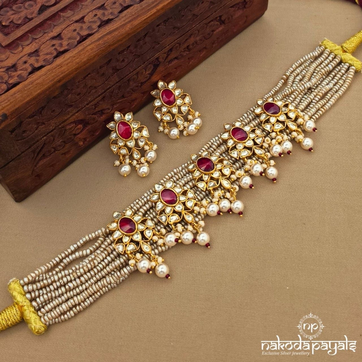 Pearled Choker With Earrings (Gn10954)