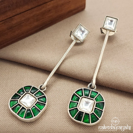 Green Squarish Drop Kundan Earrings (C3614)
