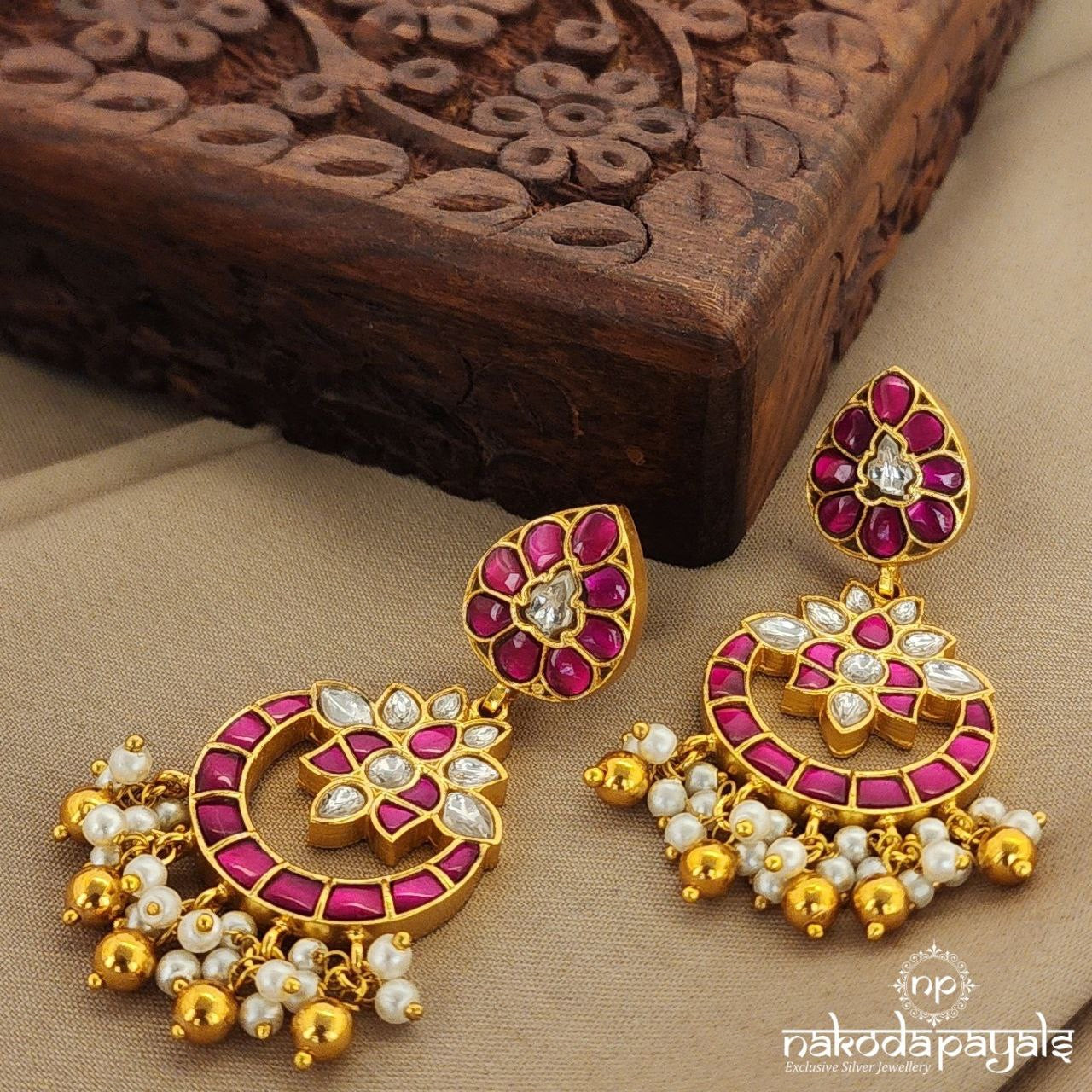 Flower Kundan Chandbali (Ge7682)