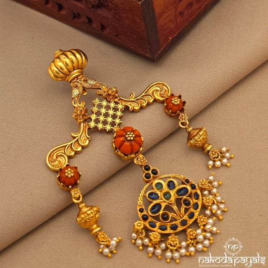Coral Squarish Floral Pearl Pendant (Gp2434)