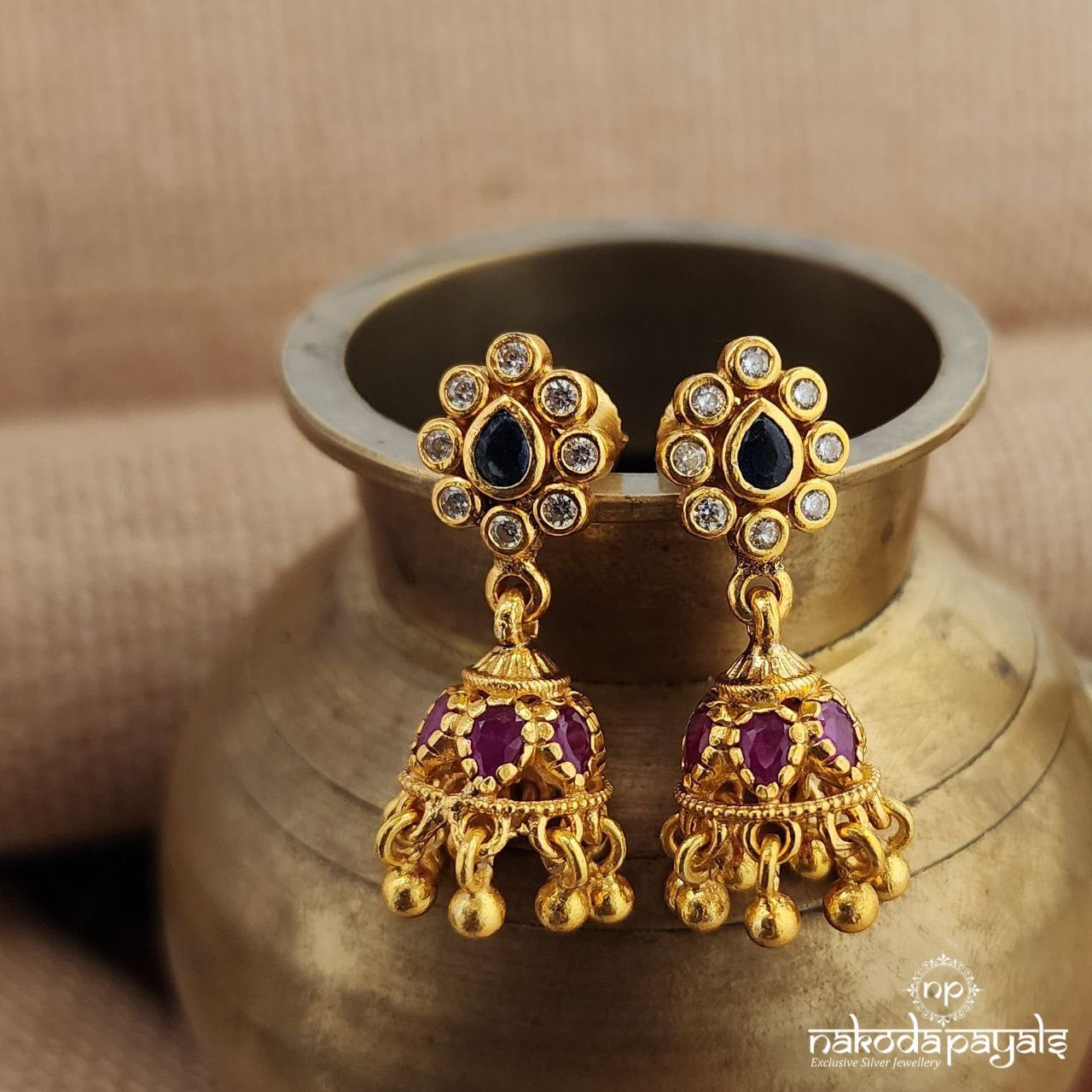 Green Leafy Ball Drops Kemp Jhumka (Ge9580)