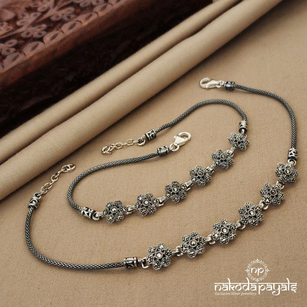 Hexa Floral Marcasite Anklets (A5230)