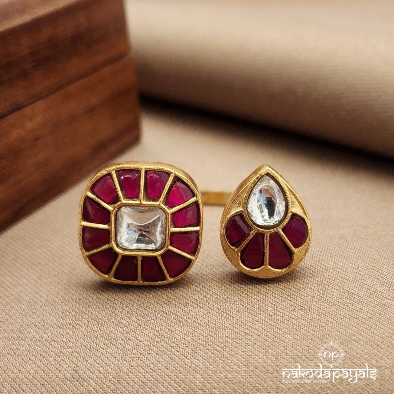 Squarish Pink Moon Finger Ring (F2860)