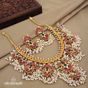 Guttapusalu Peacock Kundan Neckpiece With Earrings (Gn7194)