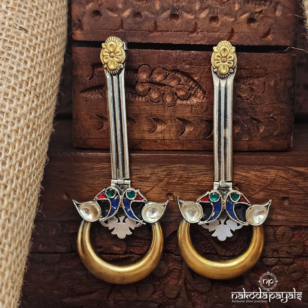Twin Birdie Half Moon Dual Tone Earrings (Dt1348)