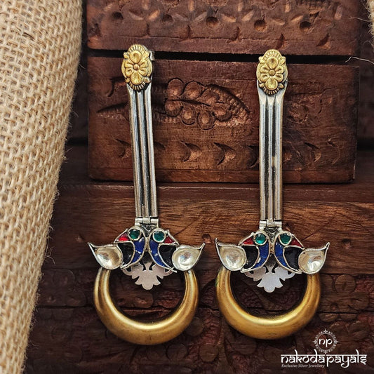 Twin Birdie Half Moon Dual Tone Earrings (Dt1348)