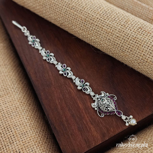 Traditional Pink Leaf Pearl Drop Maang Tika (M0423)