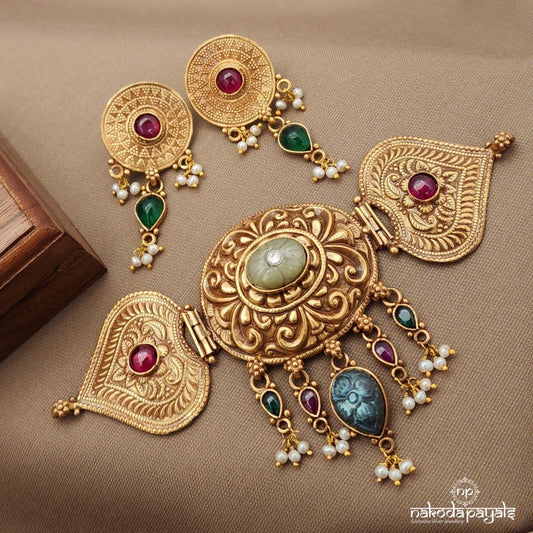 Graceful Aqua Drop Choker With Earrings (Gn9229)