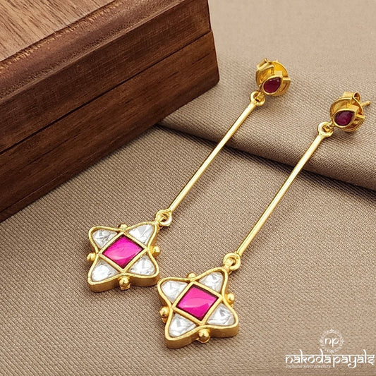 Pink Square Drop Kundan Earrings (Ge9701)