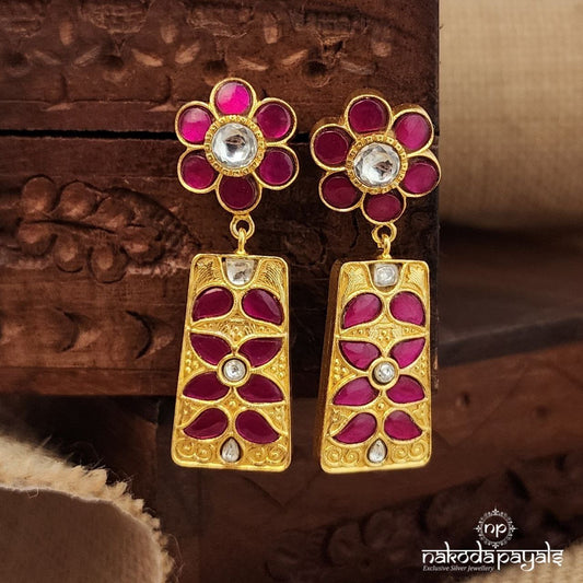 Pink Floral Kundan Earrings (Ge9539)