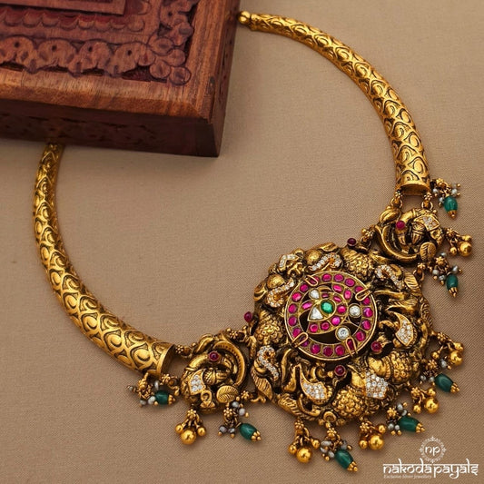 Twin Peacock Green Drops Neckpiece (Gn10431)