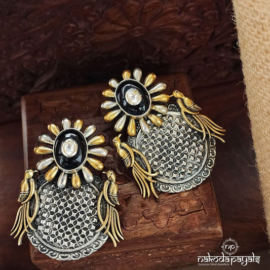 Black Onyx Dual Tone Earrings (Dt1363)