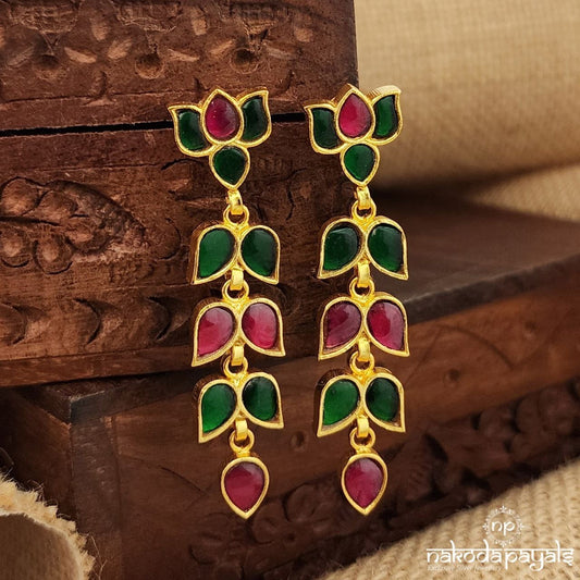 Green Pink Leafy Kundan Earrings (Ge9540)