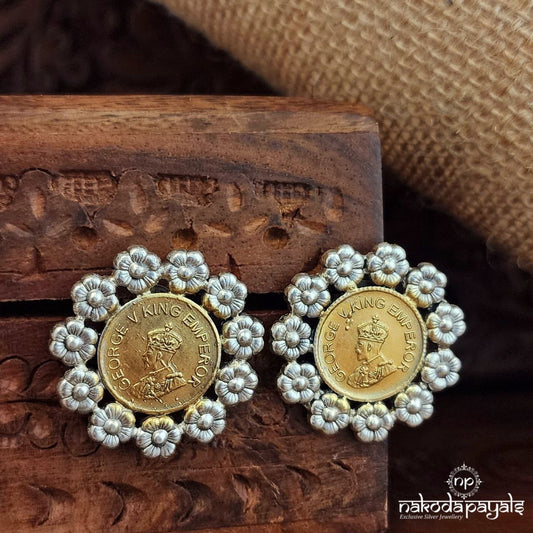 Floral Coined Dual Tone Studs (Dt1367)