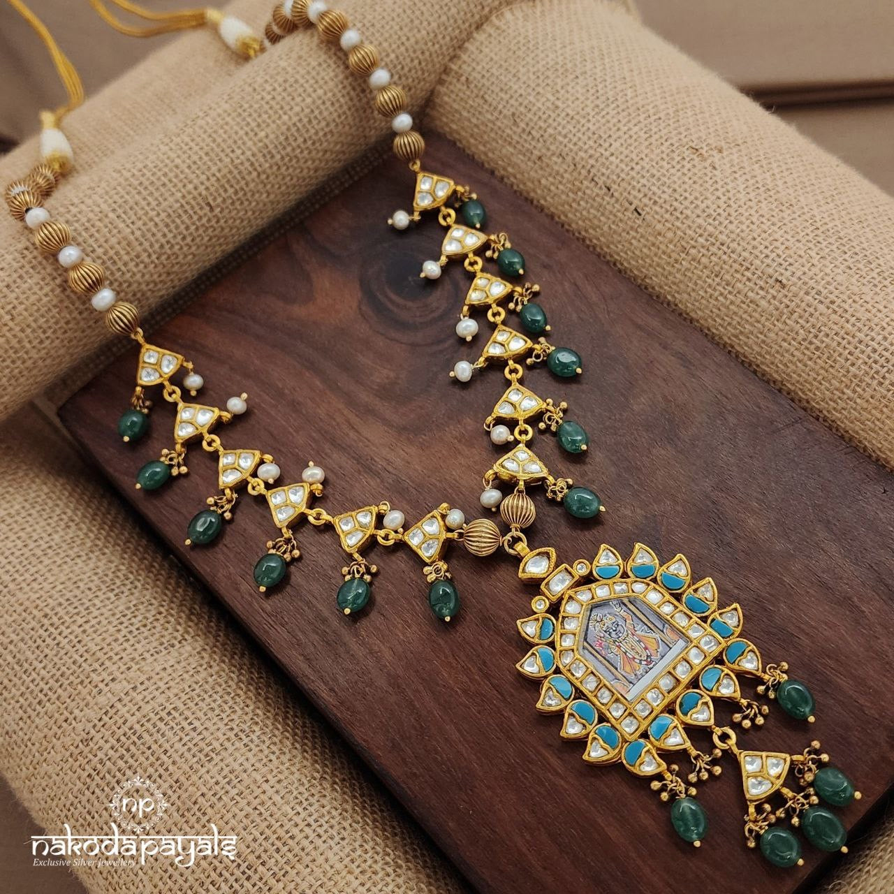 Turquoise Green Drops Kundan Neckpiece (Gn9202)
