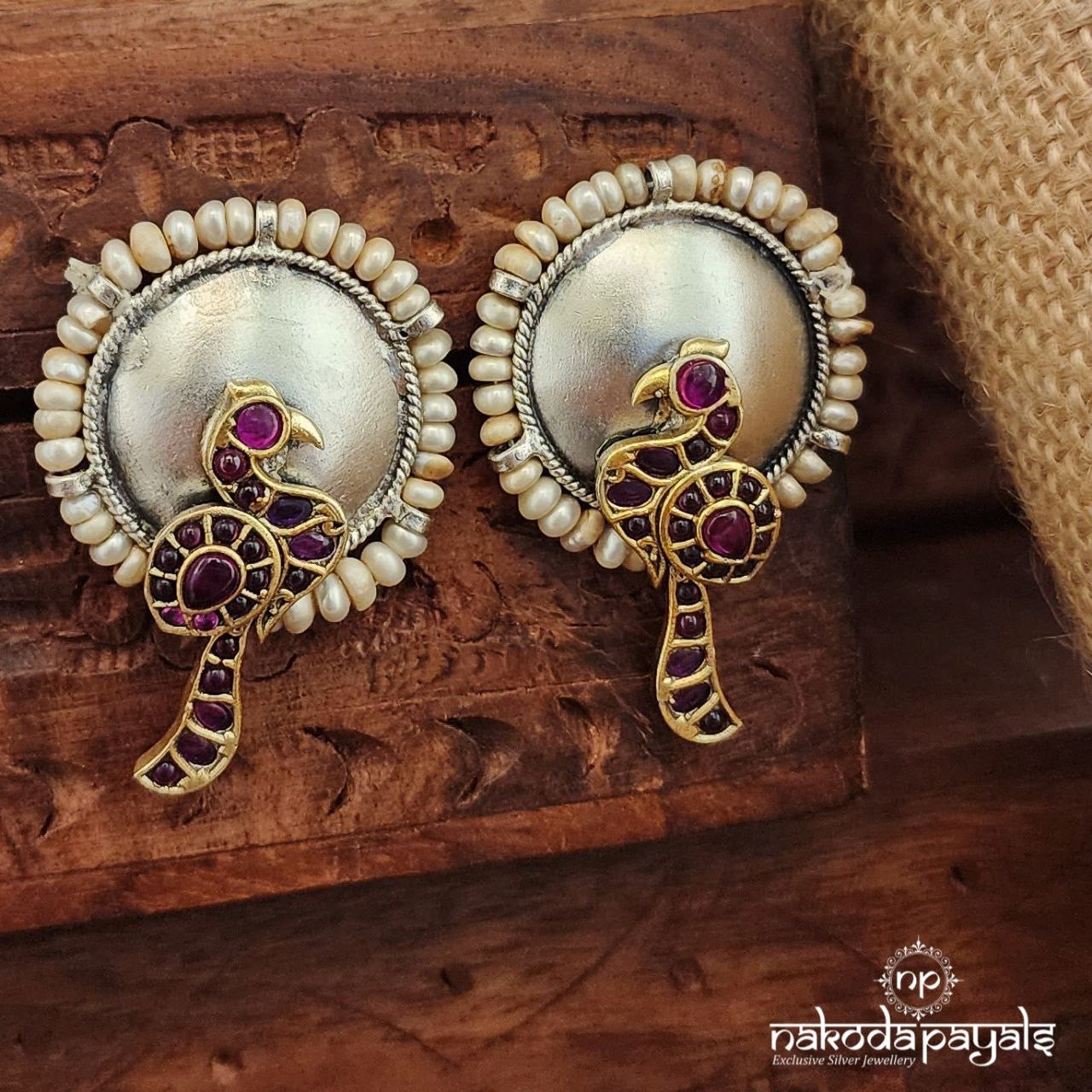 Ruby Studded Peacock Dual Tone Studs (Dt1360)