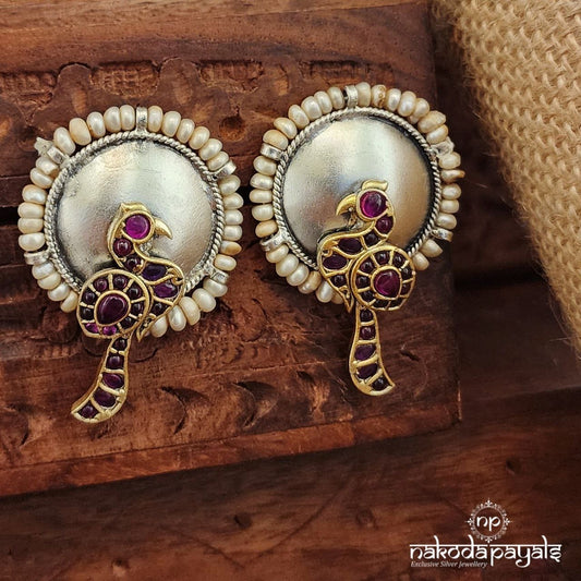 Ruby Studded Peacock Dual Tone Studs (Dt1360)