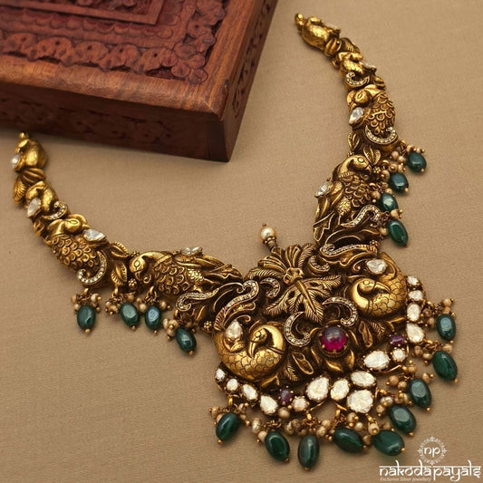 Twin Peacock Moissanite Neckpiece (Gn10275)