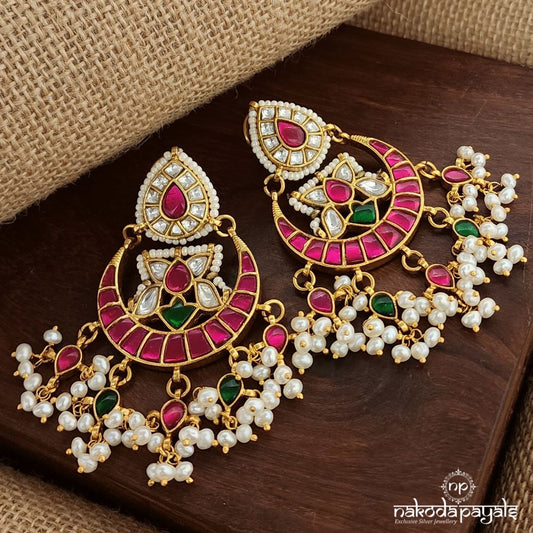 Grand Glimmer Pearl Drops Kundan Chandbali (Ge9561)