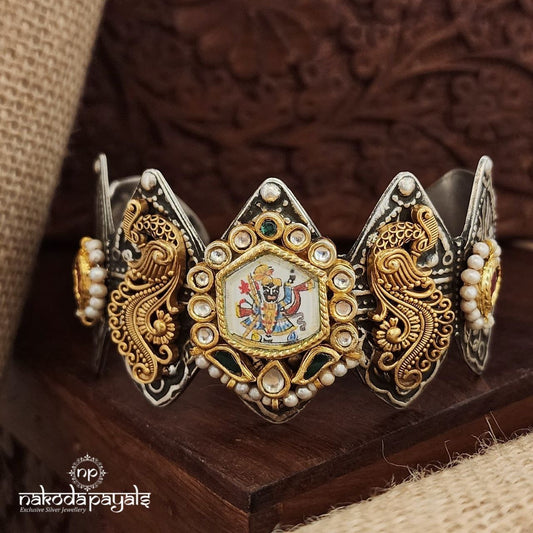 Heritage Twin Peacock Dual Tone Adjustable Kundan Kada (K6011)