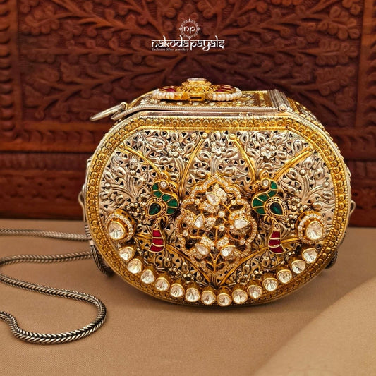 Twin Birdie Kundan Moissanite Dual Tone Clutch (Esa338)