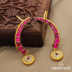 Pink Flower Drop Kundan Ear Cuffs (Ge7715)