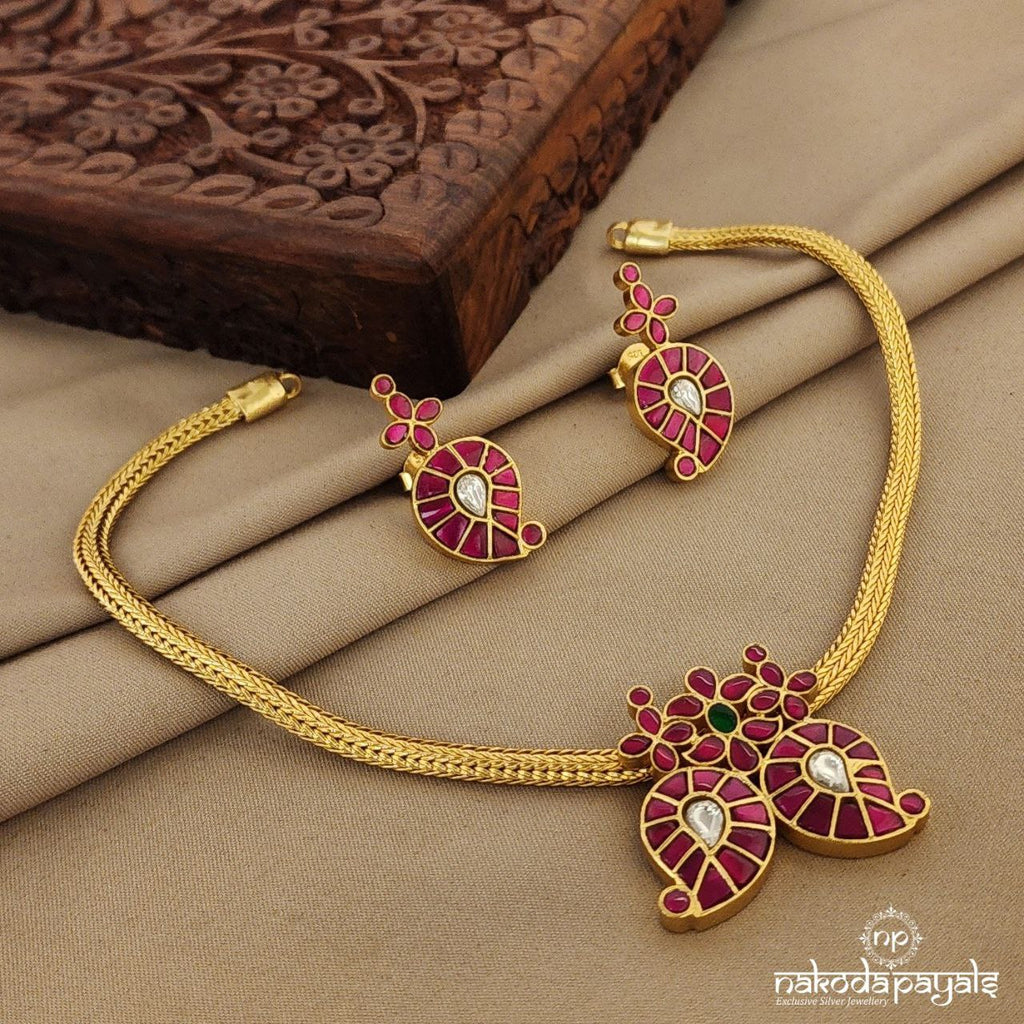 Twin Mango Kundan Neckpiece With Earrings (Gn7195)