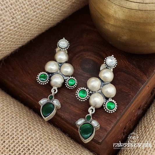 Green Leaf Drop Kundan Earrings (C3564)
