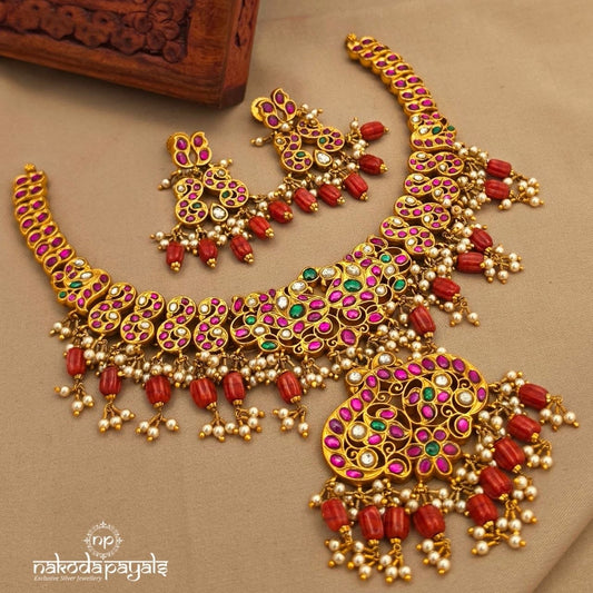 Grand Coral Neckpiece With Earrings (Gn10402)