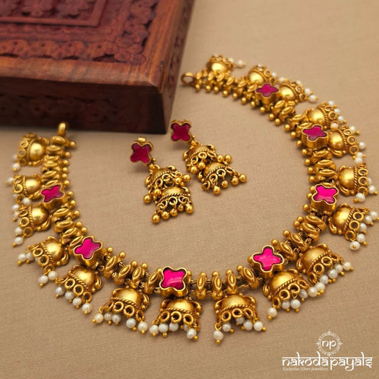 Pearly pink Jhumka Neckpiece With Earrings (Gn10318)