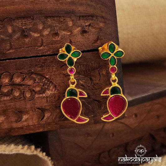 Pink Birdie Drop Kundan Earrings (Ge9577)