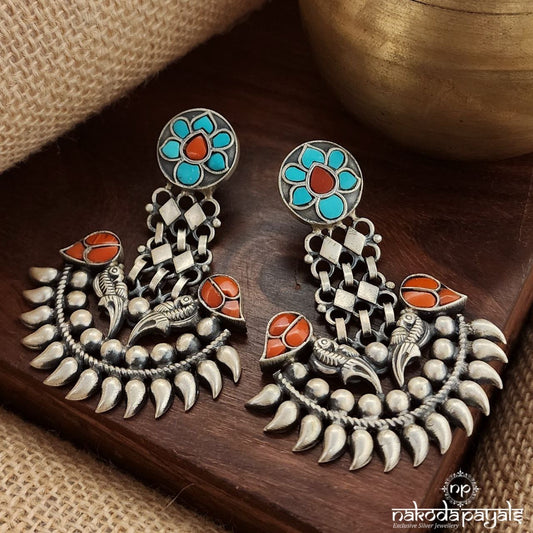 Coral Turquoise Leafy Chandbali (C3570)