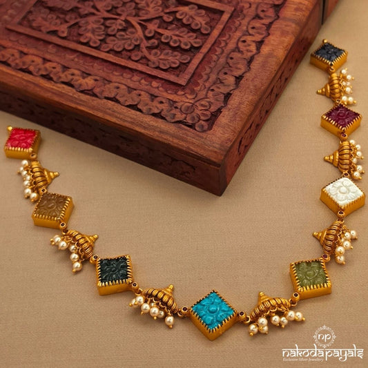 Multicoloured Cubical Pearl Drops Neckpiece (Gn10285)