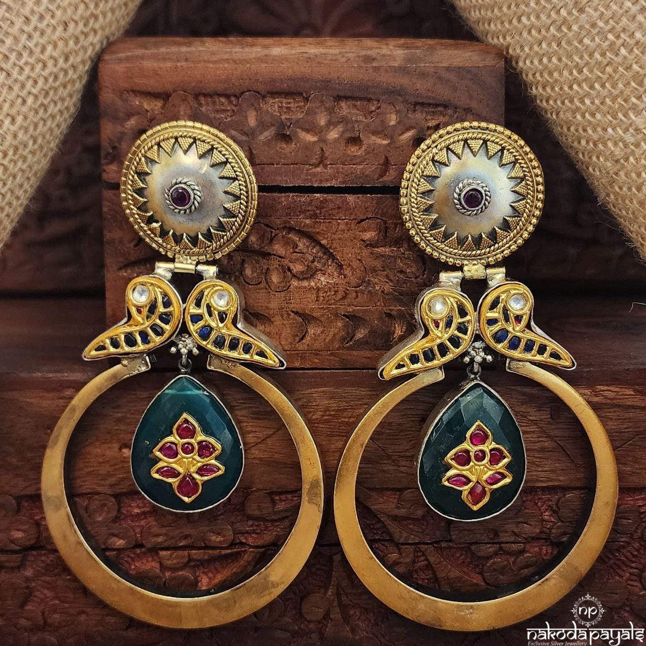 Big Green Leaf Drop Dian Tone Chandbali (Dt1354)