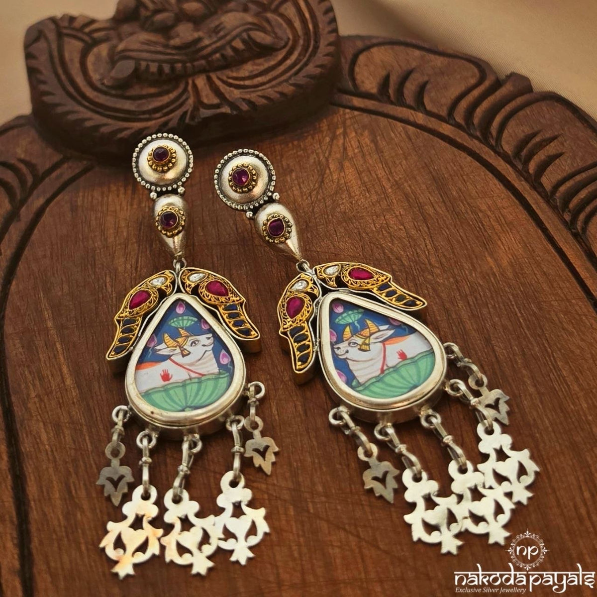 Twin Birdie Charms Drop Hand Painted Earrings (C4299)