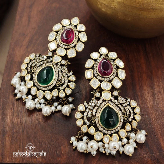 Green Pink Pearl Drops Moissanite Earrings (Ge9617)