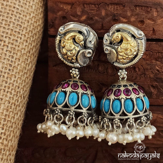 Turquoise Peacock Dual Tone Jhumka (Dt1338)