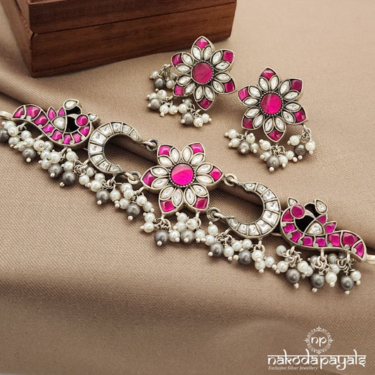 Pink Half Moon Kundan Choker With Earrings (N10982)