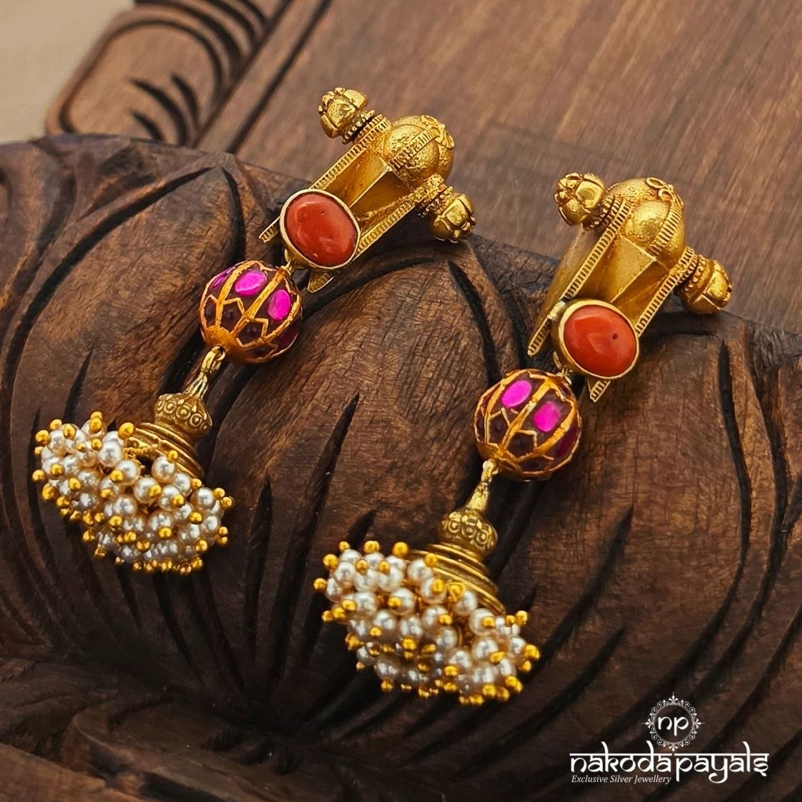 Coral Kundan Earrings (Ge11522)