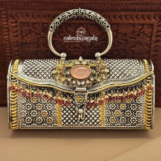 Stunning Rose Quartz Dual Tone Clutch (Esa341)