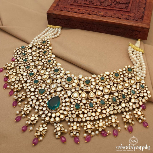 Grand Emerald Pink Drops Moissanite Neckpiece (Gn10229)