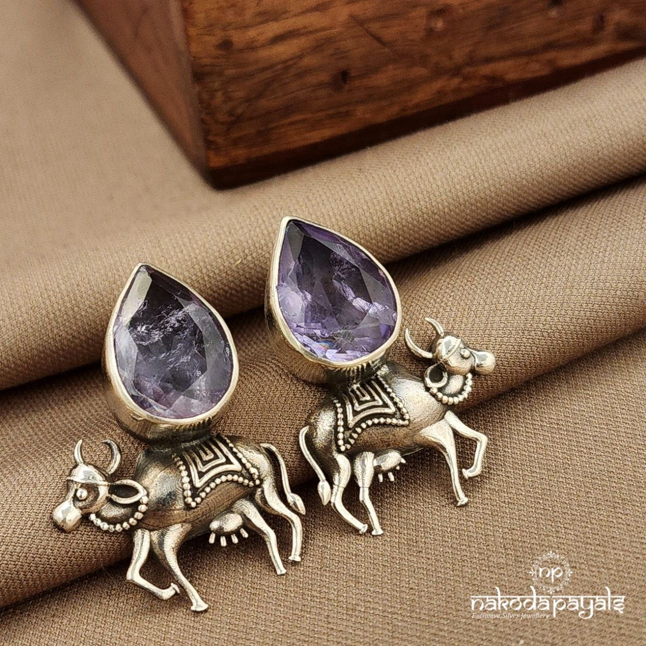 Amethyst Drop Cow Studs (S3868)