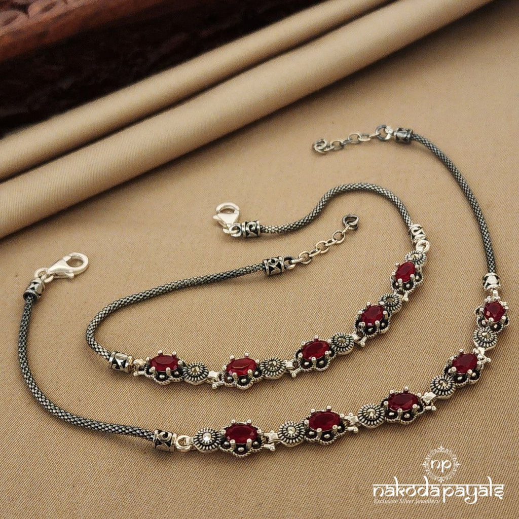 Ruddy Ruby Marcasite Anklets (A5234)