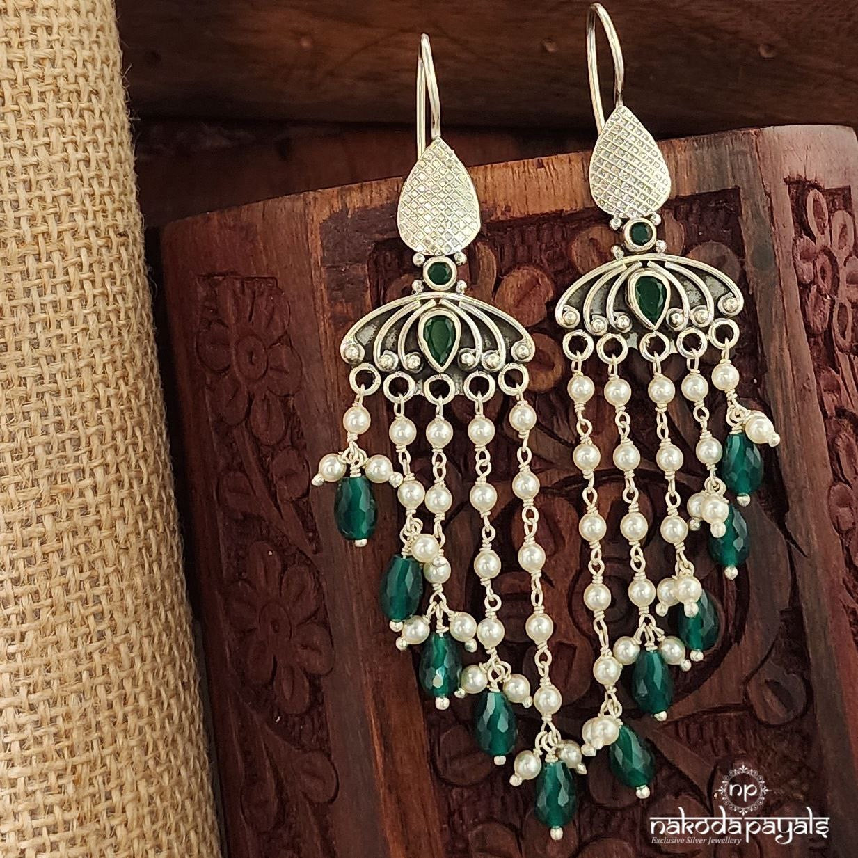 Graceful Green Pearl Drops Earrings (C3630)