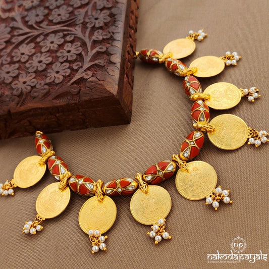 Coral Kundan Coined Neckpiece (Gn9730)
