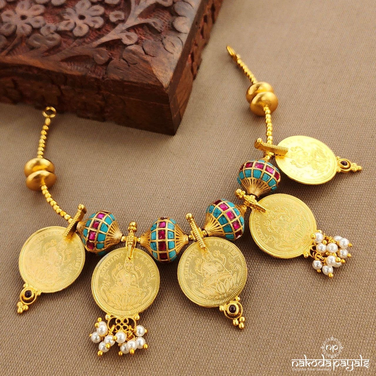 Turquoise Kundan Pearl Drops Neckpiece (Gn9732)