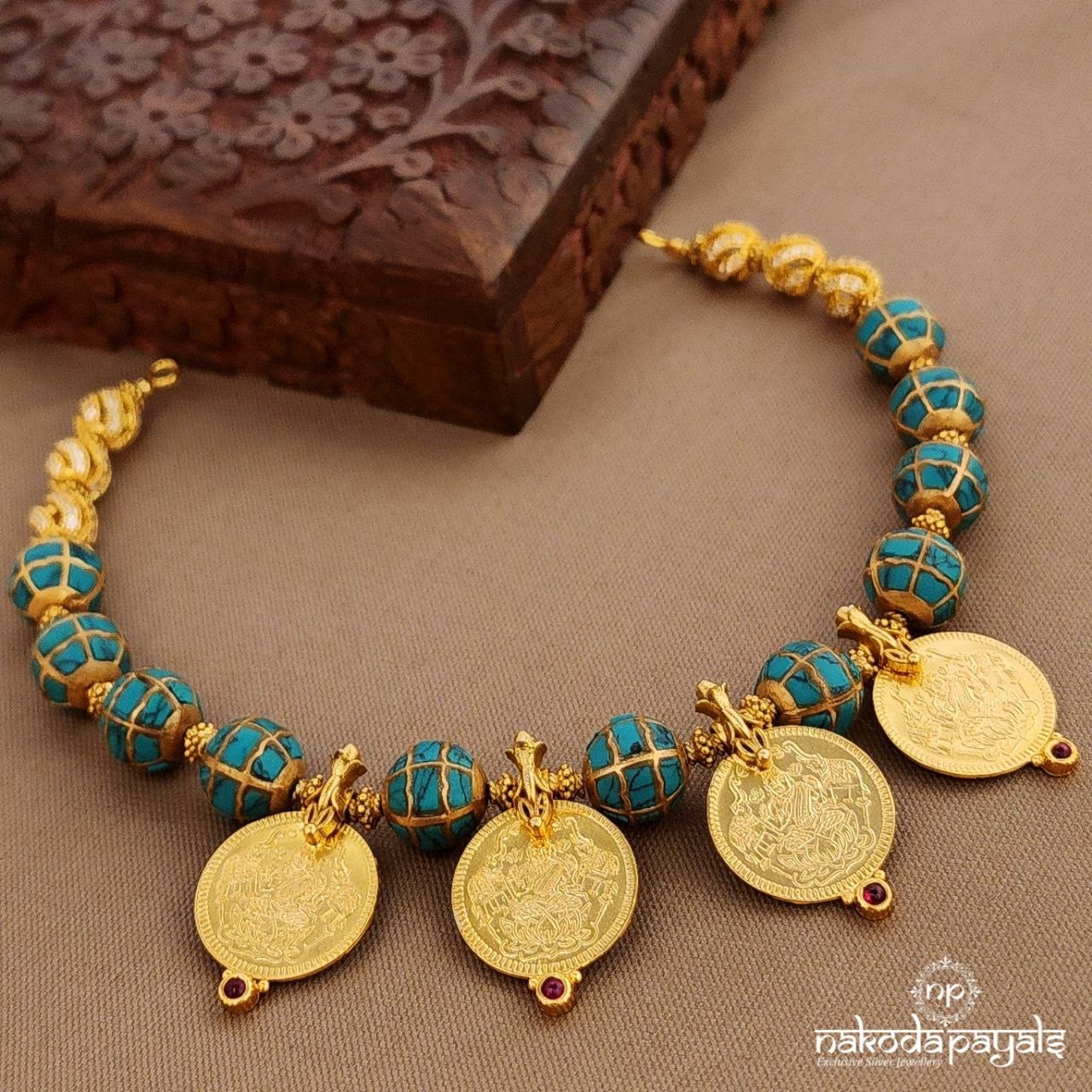 Turquoise Kundan Coined Neckpiece (Gn9728)