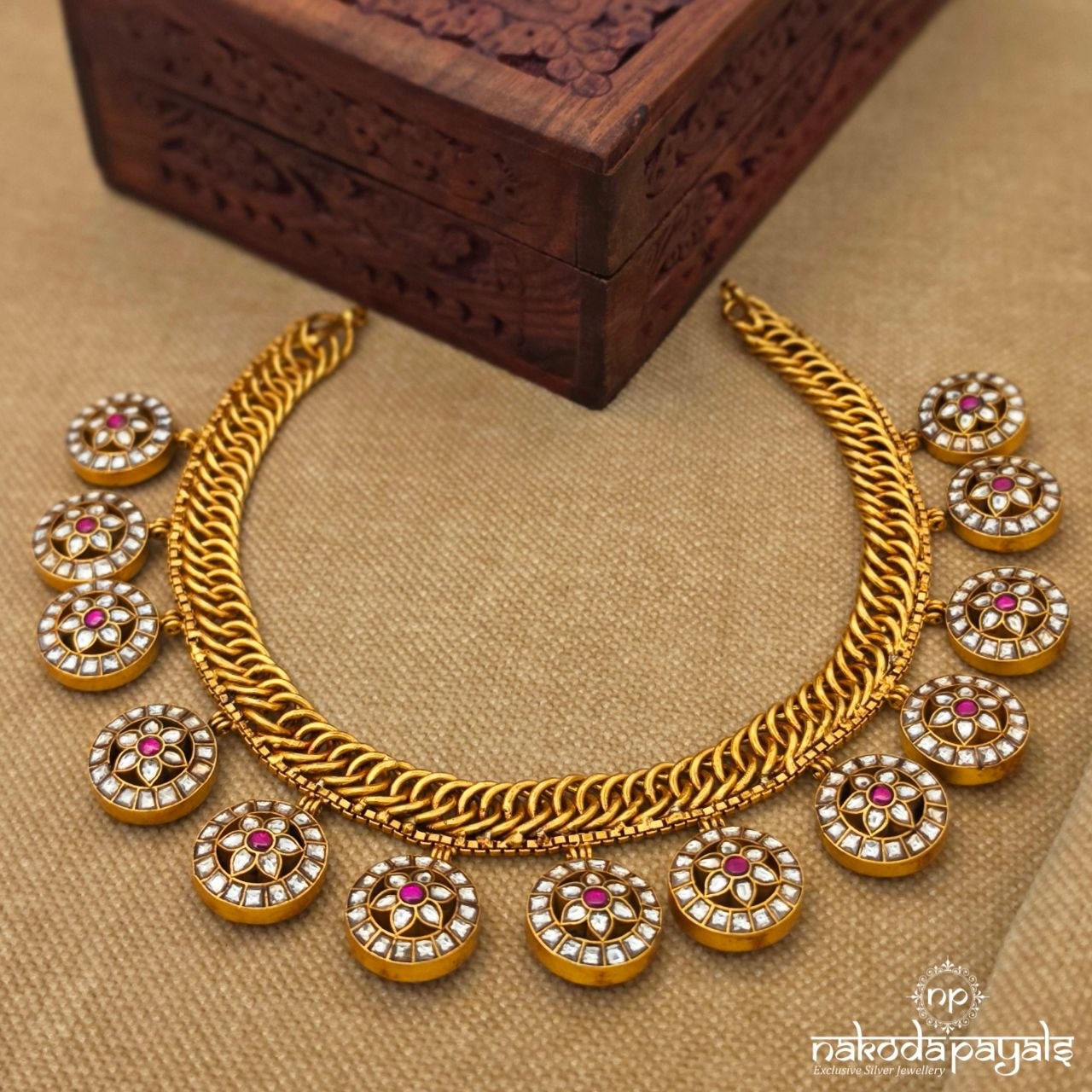 Floral Reversible Kundan Neckpiece (Gn10510P)