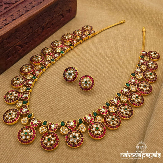 Floral Kundan Neckpiece With Earrings (Gn10515)